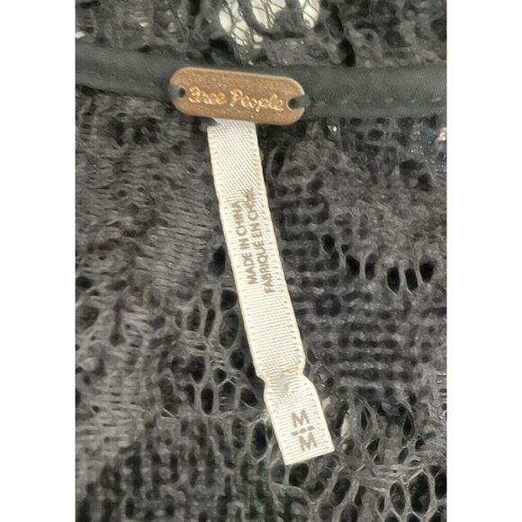 FREE PEOPLE Size M Ruby Black Lace Mini Dress Long Sleeve Sheer Fit Flare - Picture 7 of 12